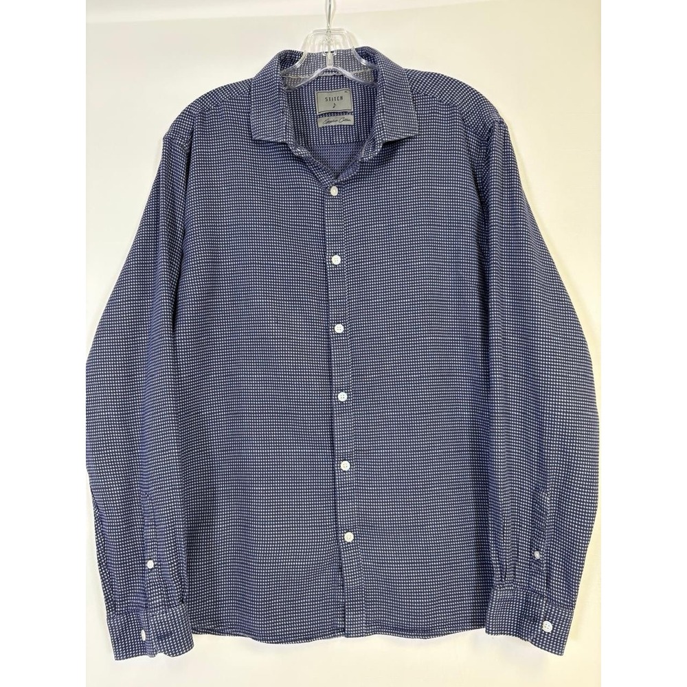 Stitch Note Mens Xl Egyptian Cotton Twill Button Up Shirt Blue Houndstooth